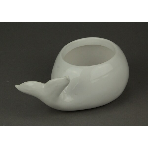 White Ceramic Coastal Decor Pudgy Whale Planter - 3.5 X 7.5 X 4.75 inches