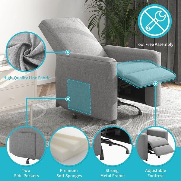 Mixoy Recliner Chair with 360 Degree Swivel, Upholstered Push Back Single Recliner Sofa, Modern Nursery Recliner for Living Room