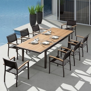Heck 8+1 pieces Extendable Teak Outdoor Dining Set, Aluminum, by HIGOLD