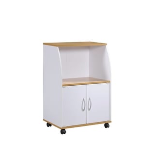 33" White and Beige Solid Microwave Kitchen Cart