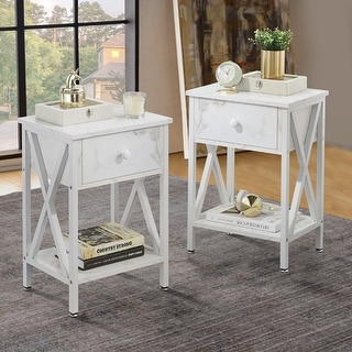 Set of 2 Modern White Nightstands with 1-Drawer-VECELO