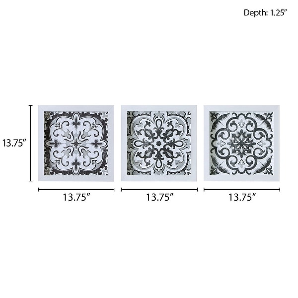 Madison Park Montage Distressed Black and White Medallion Tile 3-piece Wall Decor Set