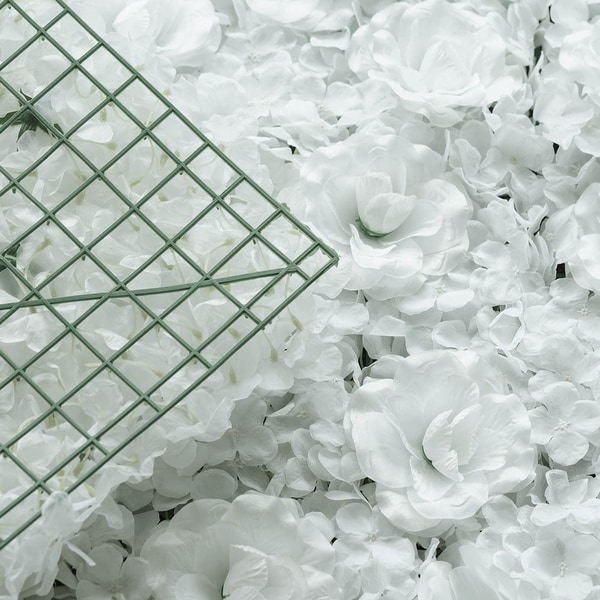 Enova Home 12 Packs 33 Sq ft. Artificial Faux Foliage Wall Mat Panel Hydrangea Roses Flowers Backdrop for Wedding Event Decor