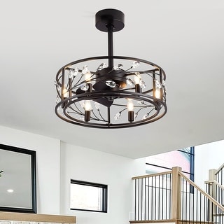 20 IN Caged Ceiling Fan with Light and Remote(Black)