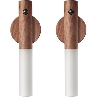 2 pack motion sensor night wall light fixture rechargeable LED lamp wooden wall sconce