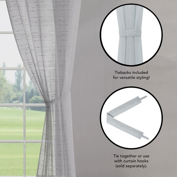 Creative Home Ideas Rosemary Sheer Grommet Window Curtain Panel Pair with Tiebacks