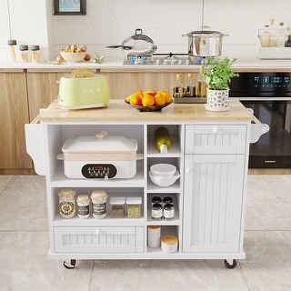 Kitchen Island Cart with Storage Cabinet and Two Locking Wheels