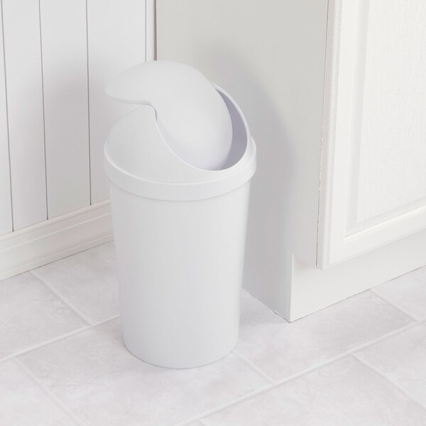 Sterilite 10838006 3 Gallon Round Swing Top Plastic Wastebasket, White (6 Pack)