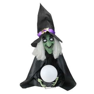 26" Pre-Lit Sitting Fortune Witch with Magic Ball Halloween Decoration