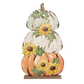 Transpac Wood 19 in. Multicolored Harvest Pumpkin Stack Decor