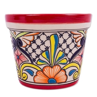 Novica Handmade Colorful Mercado Ceramic Flower Pot (6.25 Inch Diameter)