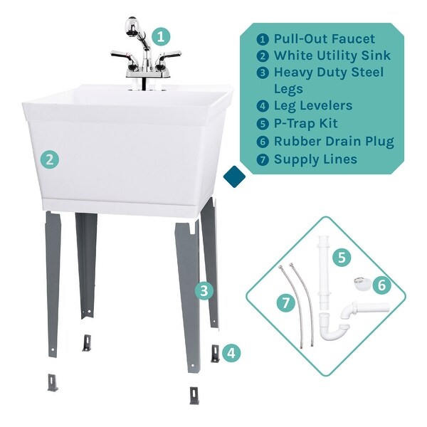 TEHILA 19-Gallon Utility Sink Laundry Tub with Chrome Finish Pull-Out Faucet