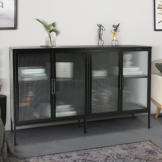Accent 4 Glass Doors Buffet Storage Cabinet with Adjustable Shelves