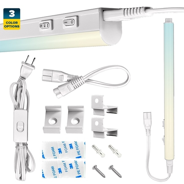 Sunperian LED Under Cabinet Light Kit 12" Plug In 30W Linkable 3 Color Option 3000K/4000K/5000K Damp Rated