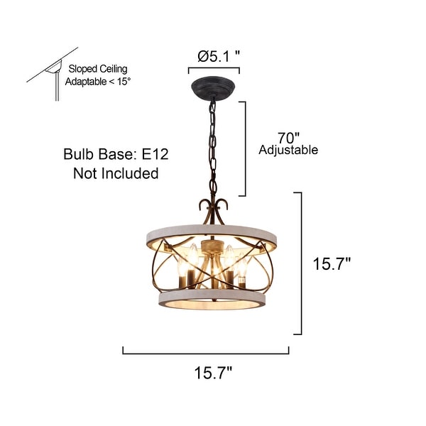 Bella Depot 5-Light Rustic Wood Cage Chandelier Dimmable Lighting