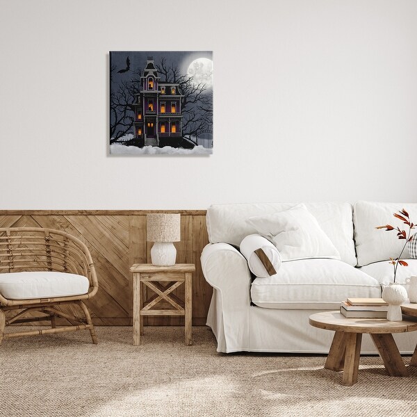 Stupell Creepy Haunted Halloween House Under Moonlit Sky Canvas Wall Art - Black