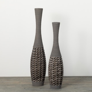 39.5"H Sullivans Two-Toned Woven Rattan Vases Set of 2, Gray