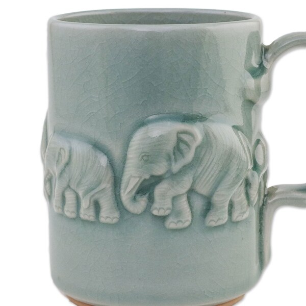 Novica Handmade Celadon Parade Ceramic Mug