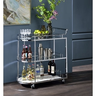 Oval Serving Cart with 3 Tier Shelf , Bar Cart with Tempered Glass for Dining Room Living Room