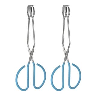 2pcs Stainless Steel Scissor Tongs 11" Barbecue Grilling Tongs with Blue Handle