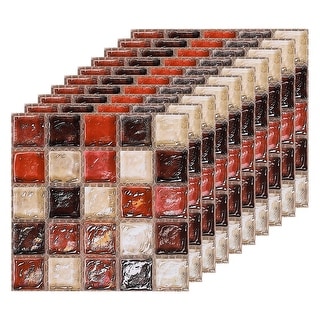 25Pcs Peel and Stick Tiles Backsplash, 4"x4" Mosaic Tile Stickers, Red Black - Red+Black
