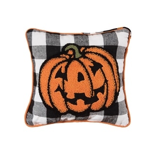 12" x 12" Jack-O-Lantern Pumpkin Check Tufted Halloween Throw Pillow