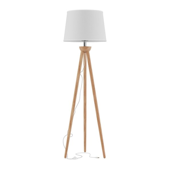 Lavish Home Tripod Floor Lamp with LED Bulb and Natural Oak Wood Base