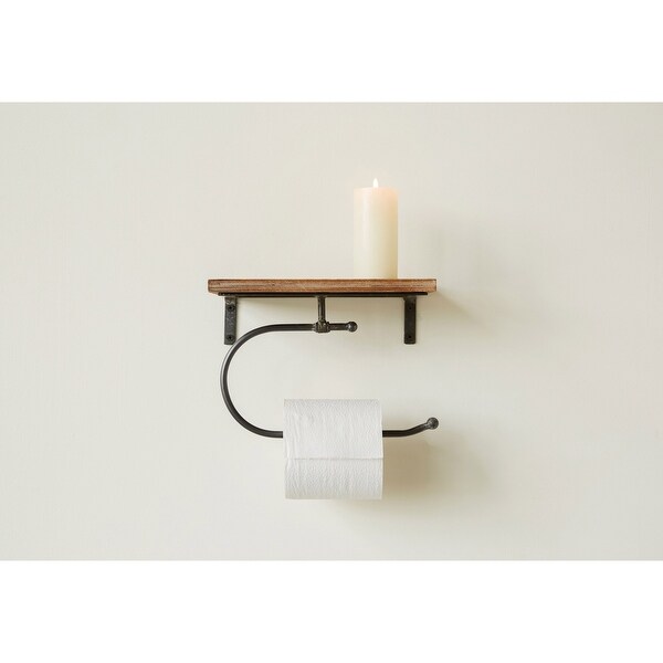 Metal Wall Toilet Paper Holder with Wood Shelf - Brown