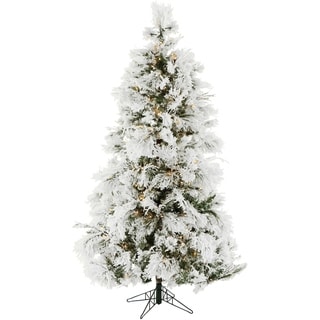 Fraser Hill Farm 12-foot Flocked Snowy Pine Artifical Christmas Tree With Clear LED String Lighting