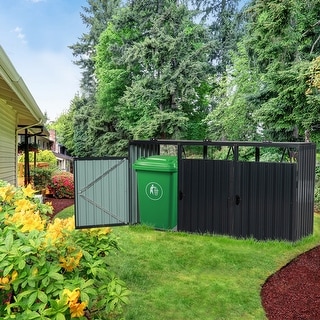 Garbage Shed Stores Trash Cans Metal Outdoor Bin Shed for Trash Can Storage, Stainless Bin Shed for Garden Yard Lawn
