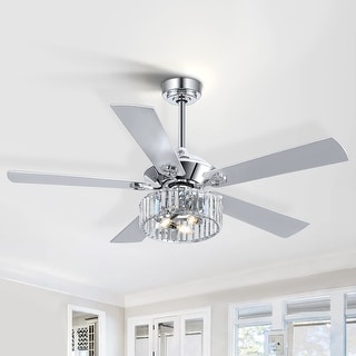 52" 5-Blade Crystal Lighting Ceiling Fan Remote Control, Chrome - 52 Inch