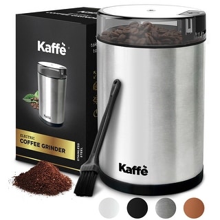 Electric Coffee Grinder by Kaffe Stainless Steel 3oz Capacity with Easy On/Off Button Cleaning Brush Included