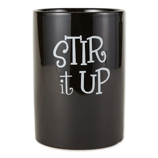 7.5" Black Stir It Up Ceramic Cylindrical Utensil Holder