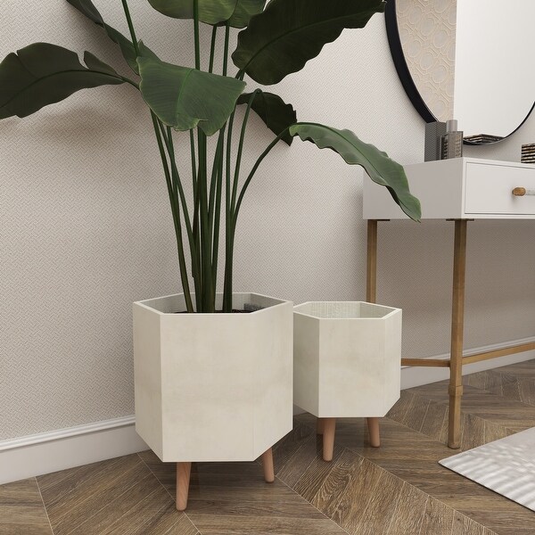 White Grey or Dark Grey Ceramic Boho Modern Planter Pot (Set of 2) - S/2 15", 17"H