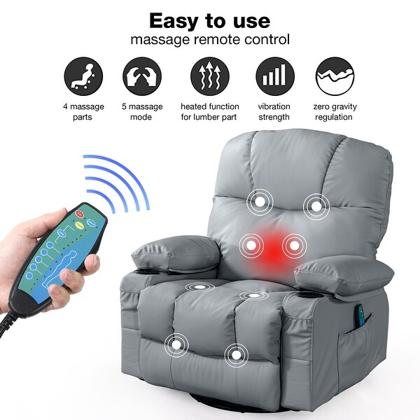 Leather match Manual Swivel Massage Recliner Chair With Heat And Vibration