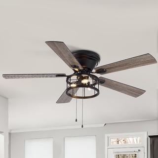 52-inch Indoor Matte Black Industrial Ceiling Fan with Light and Pull Chain