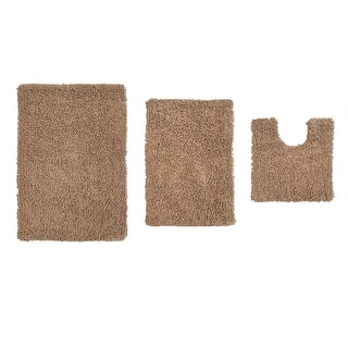 Home Weavers Fantasia Collection Absorbent Cotton 3 Piece Set Machine Washable Bath Rug-17"x24", 21"x34", 20"x20"