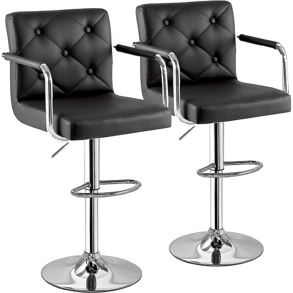 Javlergo Set of 2 Bar Stools Adjustable Swivel PU Leather Barstools with Arm and Back