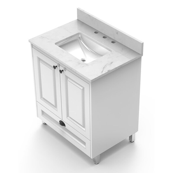 Winette 31" x 22" Engineer Marble Bathroom Vanity Top in Cararra White with White Rectangular Cermic Sink