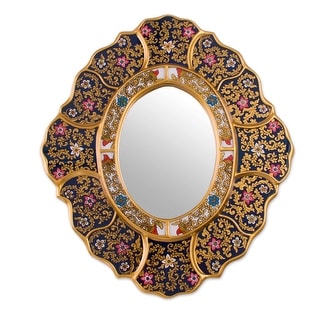 Handmade Garden Gold Reverse Painted Glass Mirror (Peru) - Multi