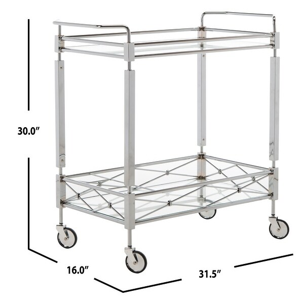 SAFAVIEH Ingrid 2 Tier Bar Cart -Chrome / Glass - 31.5" x 16" x 30"