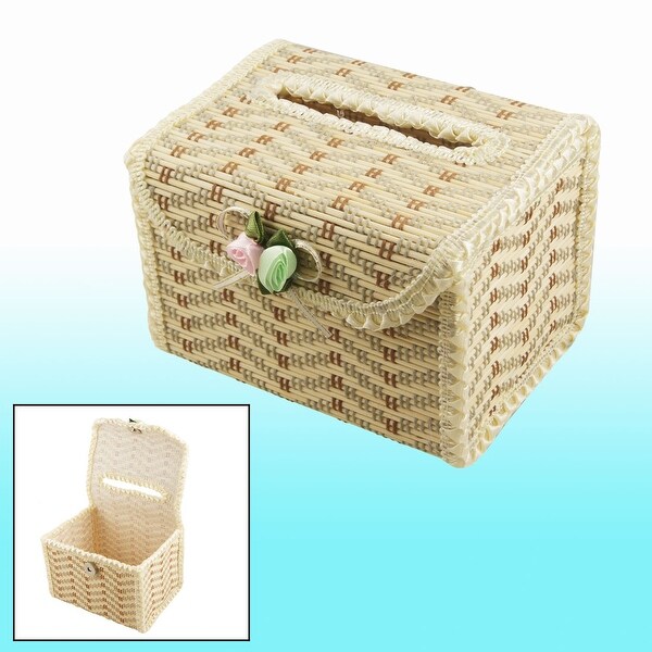 Natural Bamboo Handmade Tissue Box Cover Holder for Vehicle - Beige