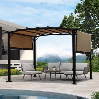 12 x 9ft Outdoor Pergola, Retractable Awning, Soft Top Steel Frame Grape Pergola for Garden & Patio & Backyard