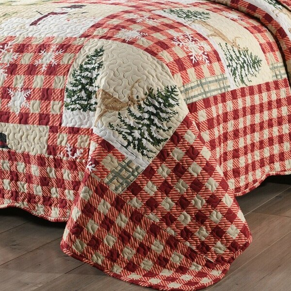 3 Piece Christmas Quilt Rustic Cabin Bedspread Set Snow Man King
