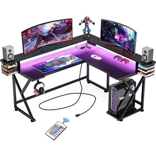 Tribesigns L-Shaped Gaming Desk with Power Outlet and Led Lights, Computer Corner Desk with Monitor Stand