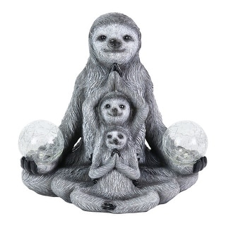 Exhart Solar Three Meditating Sloths in Lotus Position with Two LED Crackle Balls Statuary, 10 Inch