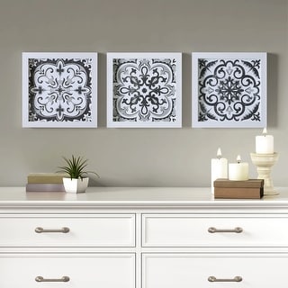 Madison Park Montage Distressed Black and White Medallion Tile 3-piece Wall Decor Set