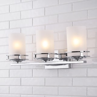 Magnolia 3-Light Metal/Frosted Glass Contemporary Glam LED Vanity Light, by JONATHAN Y