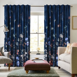 Amal Floral Printed Velvet Room Darkening Window Curtains - 2 Panels