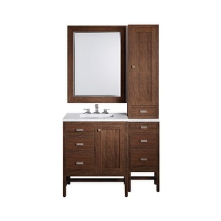 James Martin Addison 45" Single Sink Bathroom Vanity Set, Mid-Century Acacia with 3 cm Eternal Jasmine Pearl Quartz Top